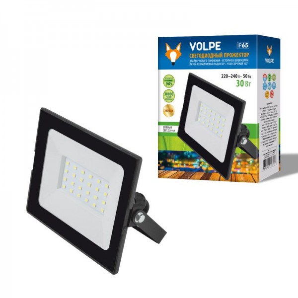  Прожектор светодиодный ULF-Q513 30W/GREEN IP65 220-240В BLACK зел. свет корпус черн. Volpe UL-00005815 