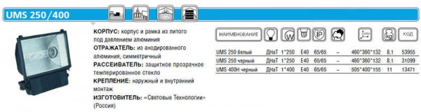  Прожектор UMS 400H 400Вт E40 IP65 черн. СТ 1351000840 