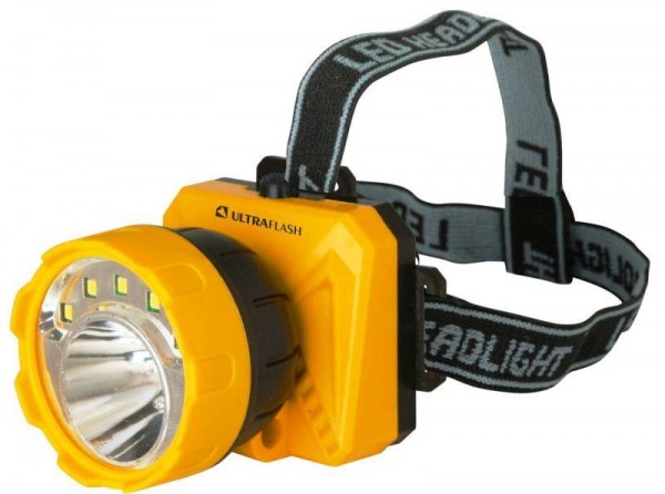  Фонарь налобный LED 5372 (5SMD + 1Вт 2 режима; желт./черн.) Ultraflash 12416 