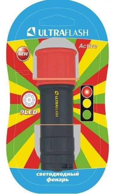  Фонарь LED15001-A (3XR03 светофор красн. с черн. 9 LED блистер) Ultraflash 10479 