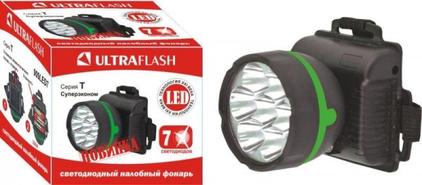  Фонарь налобный 909LED7 (7LED 1 режим; 3хR6 черн.) Ultraflash 11782 
