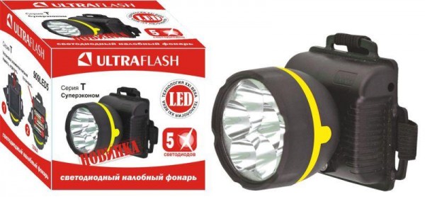  Фонарь налобный 909LED5 (5LED 1 режим; 3хR6 черн.) Ultraflash 11781 