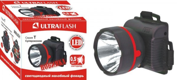  Фонарь налобный 909LED1 (1LED 1 режим; 3хR6 черн.) Ultraflash 11780 