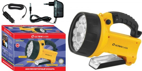  Фонарь UF3753LED (аккум 220В/12В желт. 11 LED; + галоген. 4В 2А-ч пласт. короб) Ultraflash 8311 