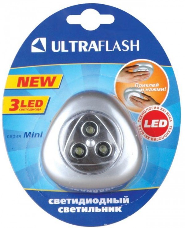  Фонарь-стикер LED 6244 (3LED; 3хR03 серебр.) Ultraflash 10478 