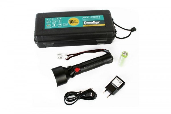  Фонарь E163 аккум. Micro USB адаптер 220В кабель 10Вт 2.5А.ч алюм. пласт. кор. черн. Camelion 14279 
