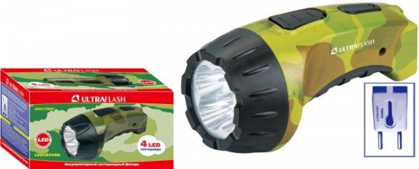  Фонарь LED 3804ML (аккум. 220В милитари 4 LED SLA пласт. коробка) Ultraflash 9822 