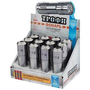  Фонарь TM9-box12 9хLED 3хААА в комплекте алюм. ПРОМО-бокс (уп.12шт) Трофи Б0004986 