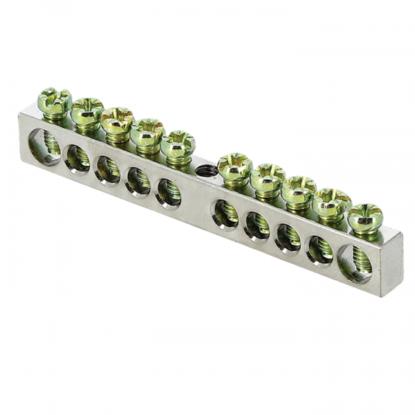  Шина PEN "ноль-земля" 6х9 10 отв. никель крепеж по центру PROxima EKF sn1-63-10 