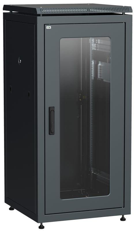  Шкаф сетевой 19дюйм LINEA N 24U 600х800мм стеклянная передняя дверь задняя металлическая черн. ITK LN05-24U68-GM 
