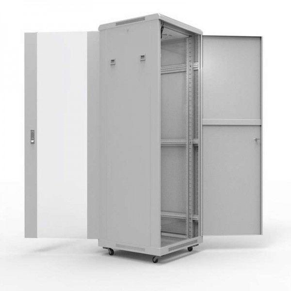  Шкаф напольный 19дюйм Standart 22U 600х600мм передняя дверь стекло задняя дверь металл RAL7035 Rexant 04-2313 