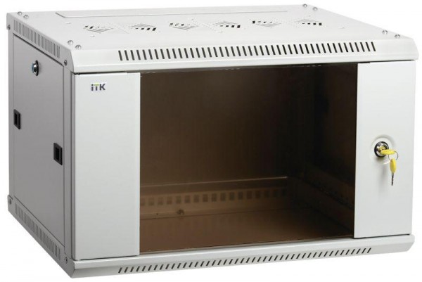 Шкаф 19дюйм LINEA W 6U 600х450мм настен. стекл. дверь RAL7035 ITK LWR3-06U64-GF 