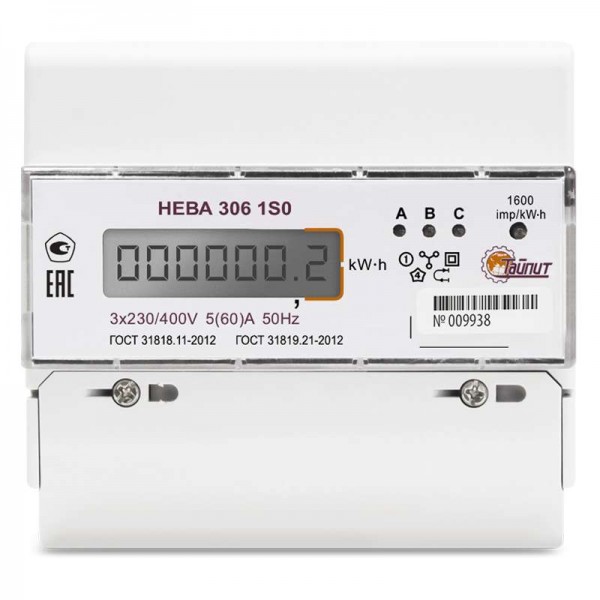  Счетчик НЕВА 306 3ф 5-60А 1 класс точн. ЖКИ Тайпит 6056056 