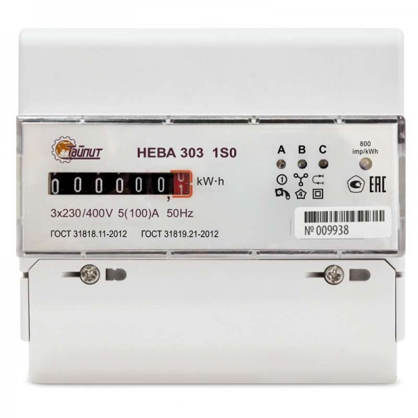  Счетчик НЕВА 303 1S0 3ф 5-100А 230/400В 1 тариф. мех. экран DIN-рейка Тайпит 6056053 