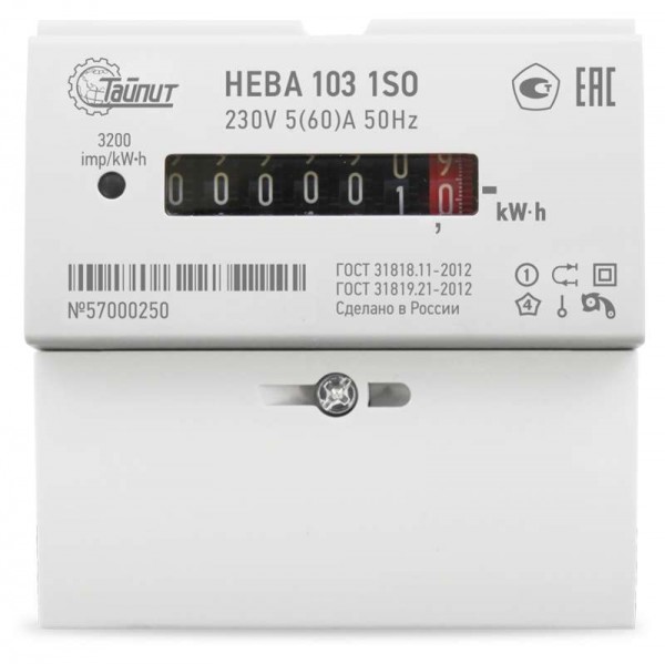  Счетчик НЕВА 103 1S0 1ф 5-60А 220В 1 класс точн. 1 тариф DIN-рейка Тайпит 6121129 