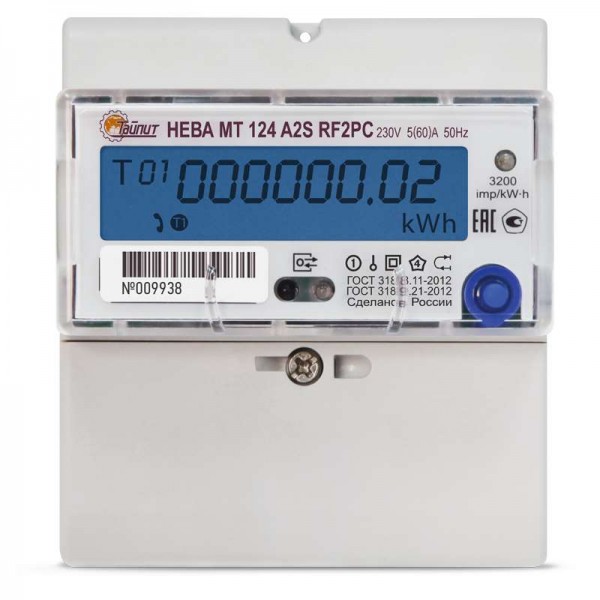  Счетчик НЕВА МТ 124 AR2S RF2PC 5(60)А 1ф 78 регион Тайпит 6118502 