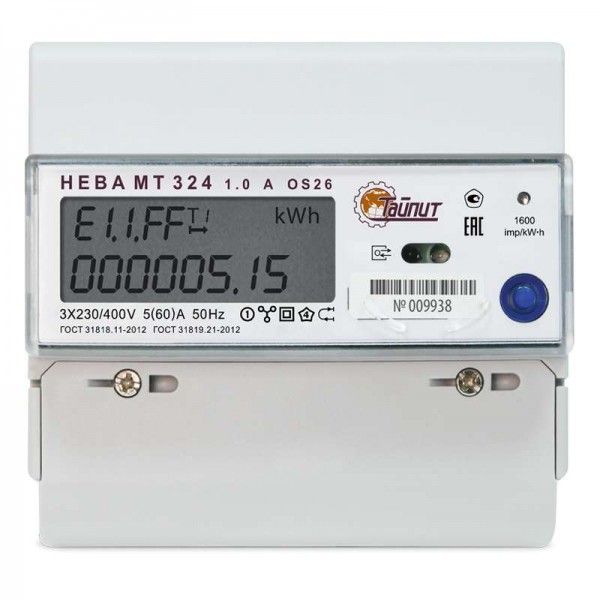  Счетчик НЕВА МТ 324 1.0 A OS 26 3ф 5-60А 230В ЖКИ многотариф.; DIN-рейка физ. лица Екат. вр. Тайпит 6119728 