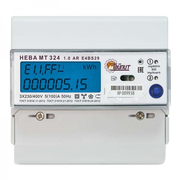  Счетчик НЕВА МТ 324 1.0 AR E4S (E4BS29) 3ф 5-100А 230В оптопорт + RS485 DIN-рейка ЖКИ Моск. вр. Тайпит 6102340 