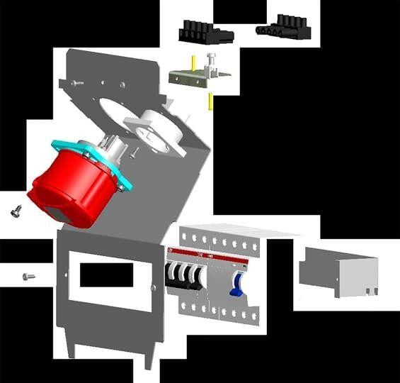  Бокс с разъемами в сборе CWF12K Schuko CEE 3P+N+E 16А ВДТ 30мА 2хВА 16А 10А ABB 2CMA177451R1000 