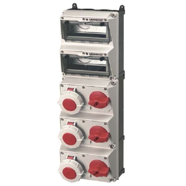  Комбинация розеток AMAXX 4хSCHUKO16А 1хСЕЕ16А5п 1хСЕЕ32А5п с защитой IP44 225х520х221мм черн./сер. Mennekes 940007 