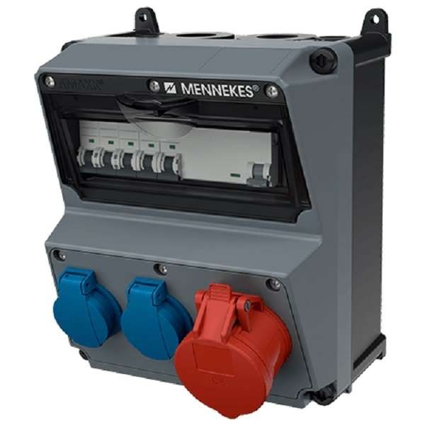  Комбинация розеток AMAXX 2хSCHUKO16А 1хСЕЕ16А5п с защитой IP44 225х260х209мм черн./сер. Mennekes 920037 