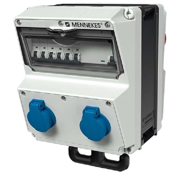  Комбинация розеток AMAXX 2-х стор. подвесная 4хSCHUKO16А230В и 2хСЕЕ16А5п с защитой IP44 225х333х354мм Mennekes 970004 