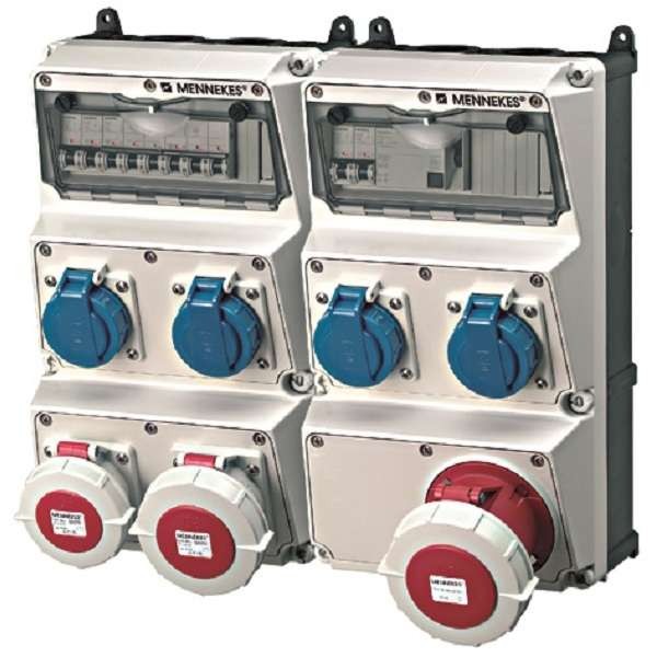  Комбинация розеток AMAXX 4хSCHUKO16А 1хСЕЕ16А 1хСЕЕ32А 1хСЕЕ63А с защитой IP67 450х390х248мм черн./сер. Mennekes 900003 