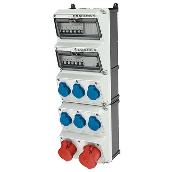  Комбинация розеток AMAXX 6хSCHUKO16А 1хСЕЕ16А5п 1хСЕЕ32А5п с защитой IP44 225х650х209мм черн./сер. Mennekes 950004 