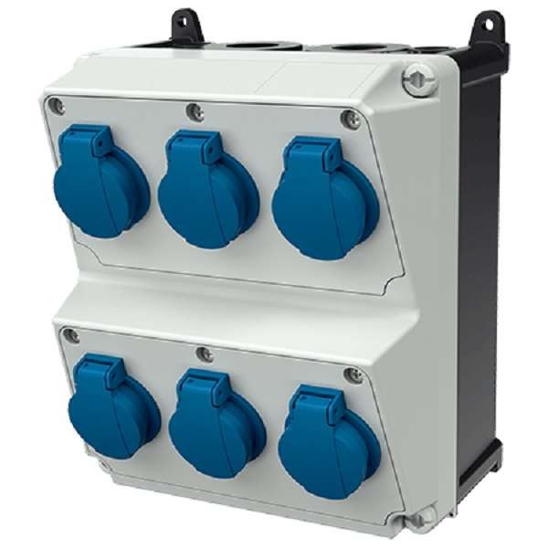  Комбинация розеток AMAXX 6хSCHUKO16А без защиты IP44 225х260х175мм черн./сер. Mennekes 920028 