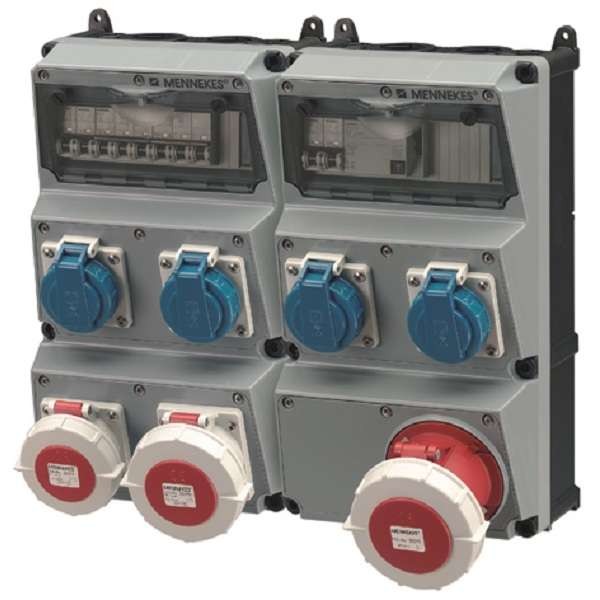  Комбинация розеток AMAXX 4хSCHUKO16А 1хСЕЕ16А 1хСЕЕ32А 1хСЕЕ63А с защитой IP67 450х390х248мм черн./сер. Mennekes 900004 