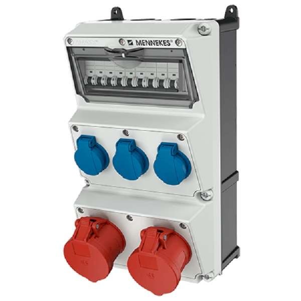  Комбинация розеток AMAXX 3хSCHUKO16А 2хСЕЕ32А5п с защитой IP44 225х390х221мм черн./сер. Mennekes 930015 