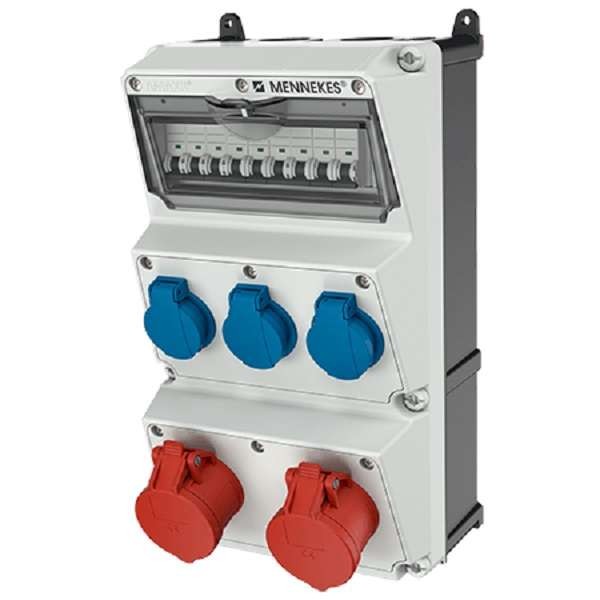  Комбинация розеток AMAXX 3хSCHUKO16А 2хСЕЕ16А5п с защитой IP44 225х390х209мм черн./сер. Mennekes 930004 