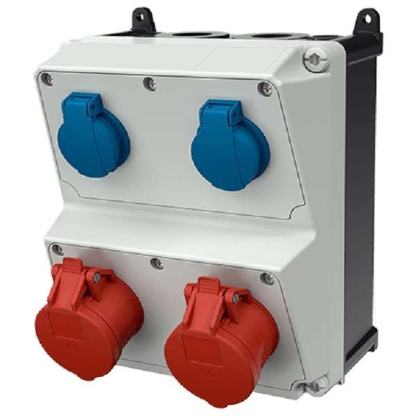 Комбинация розеток AMAXX 2хSCHUKO16А 1хСЕЕ16А5п без защиты IP44 225х260х209мм черн./сер. Mennekes 920024 
