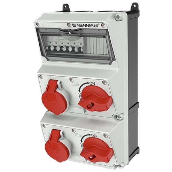  Комбинация розеток AMAXX 2хСЕЕ16А5п с мех. блокировкой DUO и защитой IP44 225х390х209мм черн./сер. Mennekes 930031 