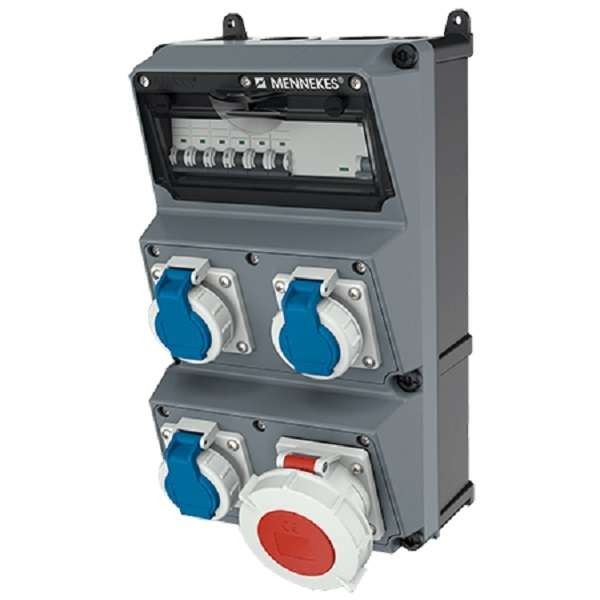  Комбинация розеток AMAXX 3хSCHUKO16А 1хСЕЕ32А5п с защитой IP67 225х390х227мм черн./сер. Mennekes 930028 