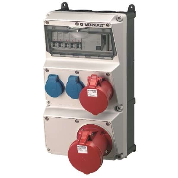  Комбинация розеток AMAXX 2хSCHUKO16А 1хСЕЕ32А5п 1хСЕЕ63А5п с защитой IP44 225х390х248мм черн./сер. Mennekes 930017 