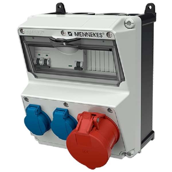  Комбинация розеток AMAXX 2хSCHUKO16А 1хСЕЕ32А5п с защитой IP44 225х260х221мм черн./сер. Mennekes 920013 