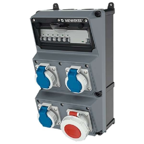  Комбинация розеток AMAXX 3хSCHUKO16А 1хСЕЕ16А5п с защитой 225х390х205мм черн./сер. IP67 Mennekes 930027 
