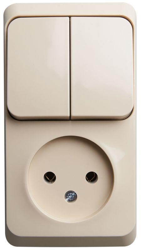  Блок ОП Этюд (1-м розетка без заземл. + 2-кл. выкл.) крем. SchE BPA16-205K 