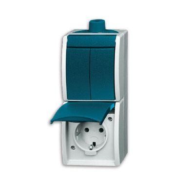  Блок из 2-кл. выключателя и розетки SCHUKO для откр. монтажа IP44 серия ocean сер./сине-зел. ABB 2CKA001684A0324 