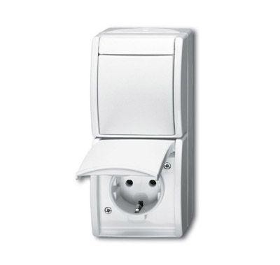 Блок из 1-кл. переключателя и розетки SCHUKO для откр. монтажа IP44 серия ocean альп. бел. ABB 2CKA001684A0327 