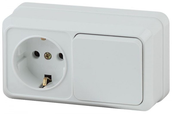  Блок розетка+выкл. ОП Quadro 2-701-01 гориз. 10(16)А-250В IP20 бел. Intro Б0036149 