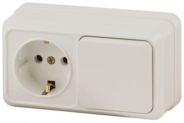  Блок розетка+выкл. ОП Quadro 2-701-02 гориз. 10(16)А-250В IP20 сл. кость Intro Б0036150 