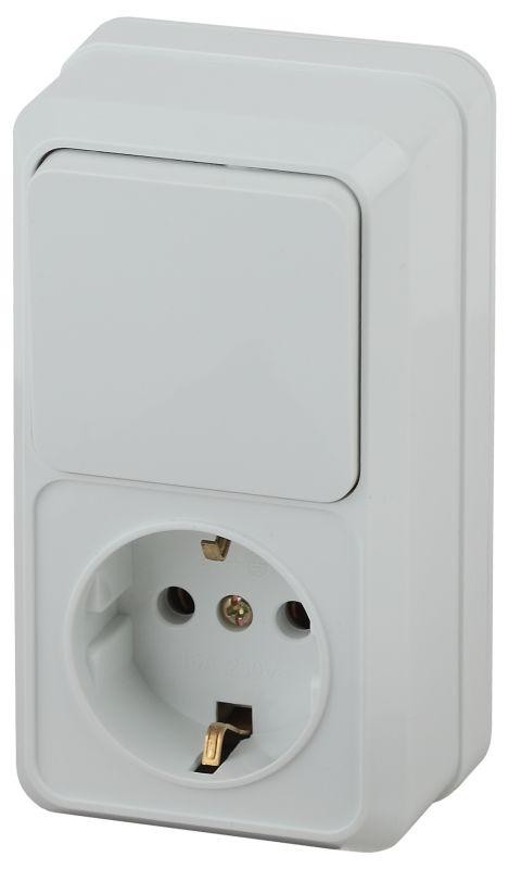  Блок розетка+выкл. ОП Quadro 2-705-01 верт. 10(16)А-250В IP20 бел. Intro Б0036165 