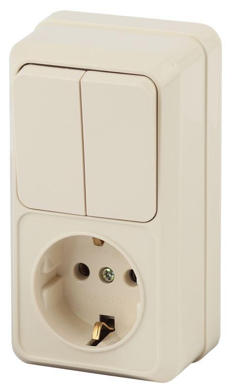  Блок розетка+выкл. ОП Quadro 2-706-02 двойной верт. 10(16)А-250В IP20 сл. кость Intro Б0036170 