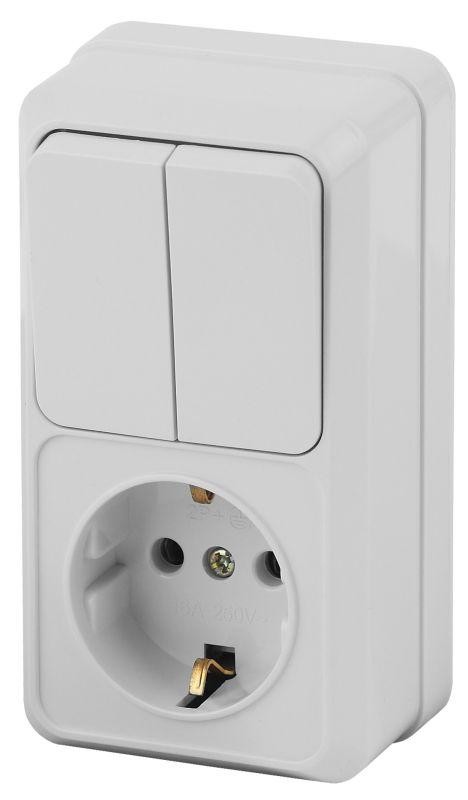  Блок розетка+выкл. ОП Quadro 2-706-01 двойной верт. 10(16)А-250В IP20 бел. Intro Б0036169 