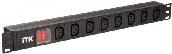  Блок розеток 8 мест PDU 19дюймов IEC320 C13 PH12-8C133 с LED выкл. алюм. профиль1U вход C14 без шнура ITK PH12-8C133 