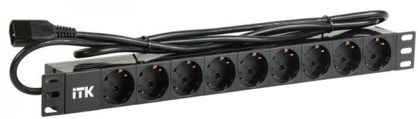  Блок розеток 9 мест PDU (немец. станд.) DIN 49440 ПВХ профиль 1U шнур 2м; вилка IEC 320 C14; черн. ITK PH22-9D2-P 