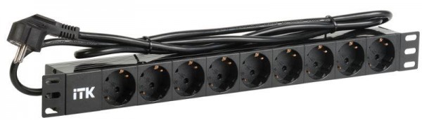  Блок розеток 9 мест PDU (немец. станд.) DIN49440 ПВХ профиль 1U шнур 2м; вилка DIN 49441 (немец. станд.); черн. ITK PH22-9D1-P 