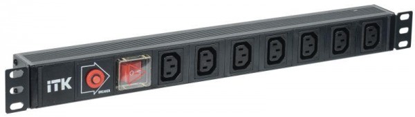  Блок розеток 7 мест PDU C13 с выкл. и защитой от перенапр. без шнура 1U вход C14 алюм. профиль ITK PH13-7C133 